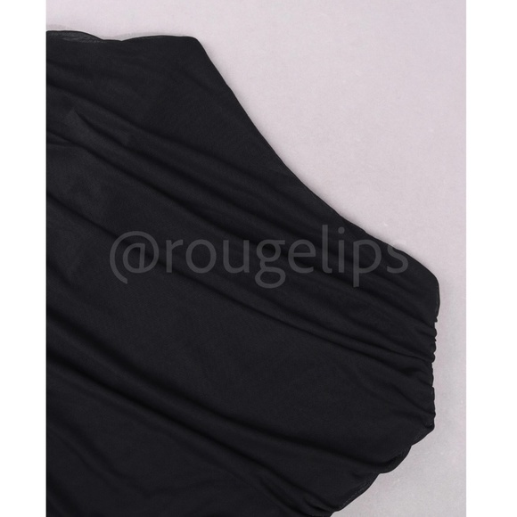 Black Corset Style Mesh Strapless Top Ruched - Picture 8 of 13